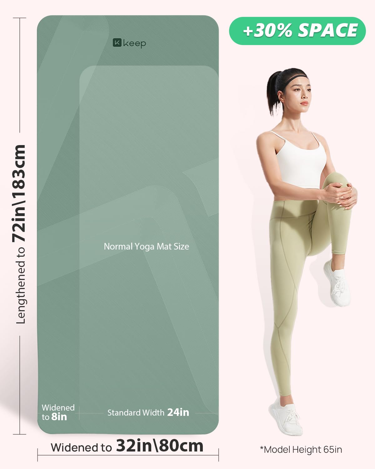 32" Yoga Mat - Extra Wide Exercise Mat with Strap